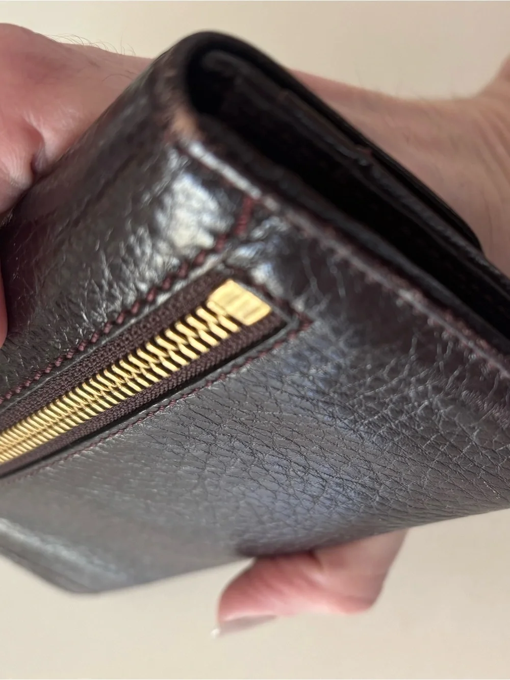 Chloé Dark Purple Textured Leather Metal Bow-Accent Wallet
